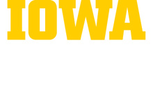 IOWA Art, Art History, and Design Logo - Stacked - Yellow IOWA text and reversed Art, Art History, and Design text