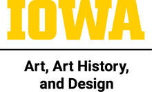 IOWA Art, Art History, and Design Logo - Stacked - Yellow IOWA text and black Art, Art History, and Design text